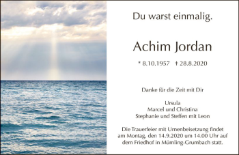 Traueranzeige von Achim Jordan von vrm-trauer