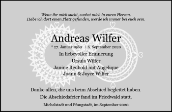 Traueranzeige von Andreas Wilfer von vrm-trauer