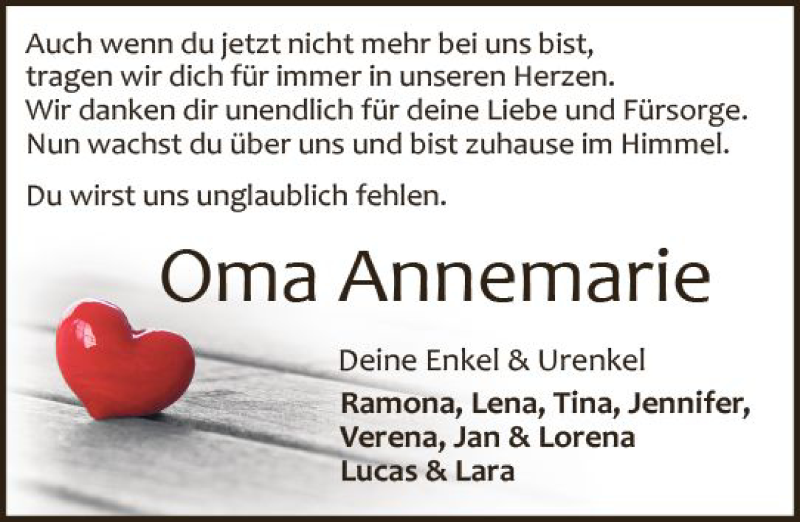  Traueranzeige für Annemarie Knapp vom 16.09.2020 aus vrm-trauer