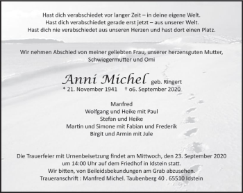 Traueranzeige von Anni Michel von vrm-trauer