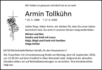 Traueranzeige von Armin Tollkühn von vrm-trauer