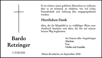Traueranzeige von Bardo Retzinger von vrm-trauer