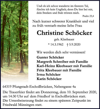 Traueranzeige von Christine Schöcker von vrm-trauer