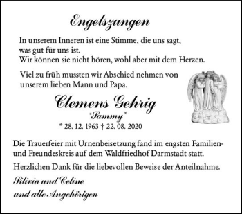 Traueranzeige von Clemens Gehrig von vrm-trauer