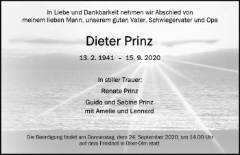 Traueranzeige von Dieter Prinz von vrm-trauer