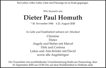 Traueranzeige von Dieter Paul Homuth von vrm-trauer