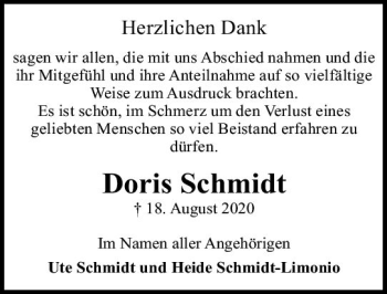 Traueranzeige von Doris Schmidt von vrm-trauer