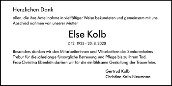 Traueranzeige von Else Kolb von vrm-trauer