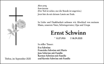 Traueranzeige von Ernst Schwinn von vrm-trauer