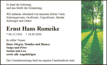 Traueranzeige von Ernst Hans Romeike von vrm-trauer