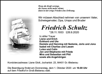Traueranzeige von Friedrich Schultz von vrm-trauer