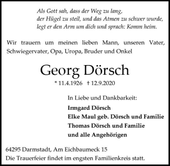 Traueranzeige von Georg Dörsch von vrm-trauer