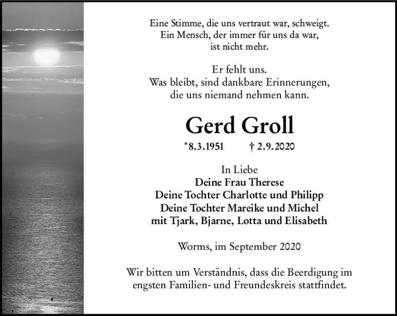  Traueranzeige für Gerd Groll vom 10.09.2020 aus vrm-trauer