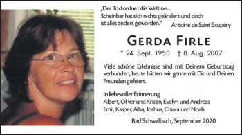 Traueranzeige von Gerda Firle von vrm-trauer