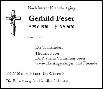 Traueranzeige von Gerhild Feser von vrm-trauer