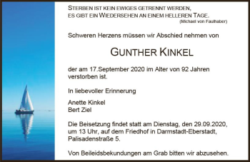 Traueranzeige von Gunther Kinkel von vrm-trauer