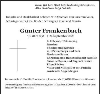 Traueranzeige von Günter Frankenbach von vrm-trauer
