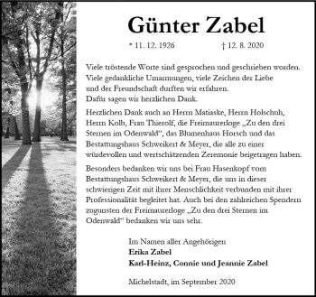 Traueranzeige von Günter Zabel von vrm-trauer