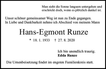 Traueranzeige von Hans-Egmont Runze von vrm-trauer