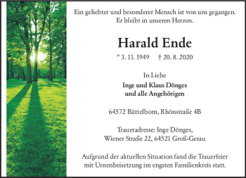 Traueranzeige von Harald Ende von vrm-trauer