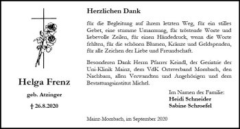 Traueranzeige von Helga Frenz von vrm-trauer