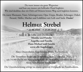 Traueranzeige von Helmut Strebel von vrm-trauer