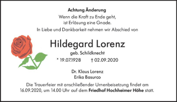 Traueranzeige von Hildegard Lorenz von vrm-trauer