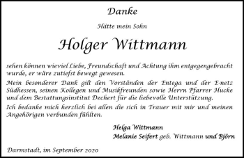 Traueranzeige von Holger Wittmann von vrm-trauer