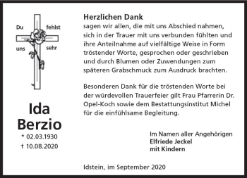 Traueranzeige von Ida Berzio von vrm-trauer