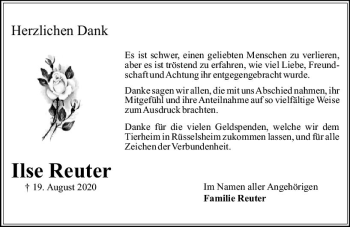 Traueranzeige von Ilse Reuter von vrm-trauer