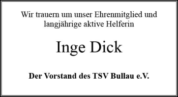 Traueranzeige von Inge Dick von vrm-trauer
