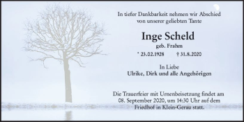Traueranzeige von Inge Scheld von vrm-trauer
