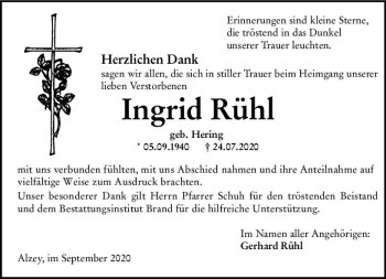Traueranzeige von Ingrid Rühl von vrm-trauer