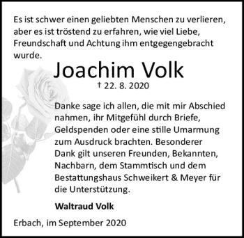 Traueranzeige von Joachim Volk von vrm-trauer
