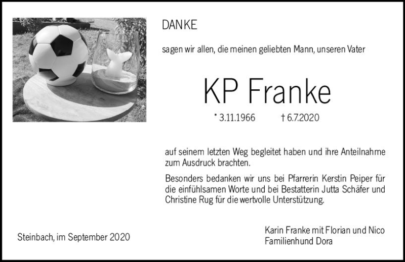  Traueranzeige für KP Franke vom 12.09.2020 aus vrm-trauer