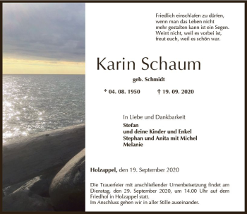 Traueranzeige von Karin Schaum von vrm-trauer