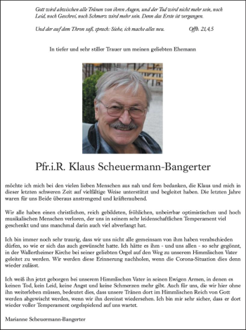 Traueranzeige von Klaus Scheuermann-Bangerter von vrm-trauer