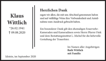 Traueranzeige von Klaus Wittlich von vrm-trauer