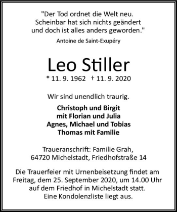 Traueranzeige von Leo Stiller von vrm-trauer