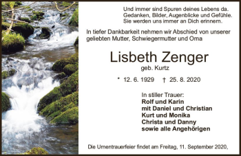 Traueranzeige von Lisbeth Zenger von vrm-trauer
