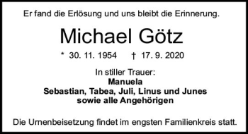 Traueranzeige von Michael Götz von vrm-trauer