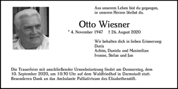 Traueranzeige von Otto Wiesner von vrm-trauer