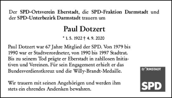 Traueranzeige von Paul Dotzert von vrm-trauer