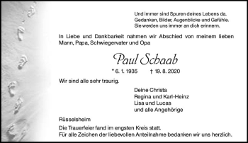 Traueranzeige von Paul Schaab von vrm-trauer