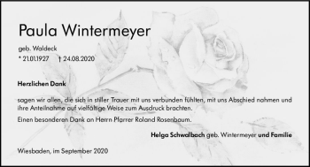 Traueranzeige von Paula Wintermeyer von vrm-trauer