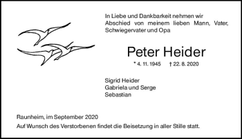 Traueranzeige von Peter Heider von vrm-trauer