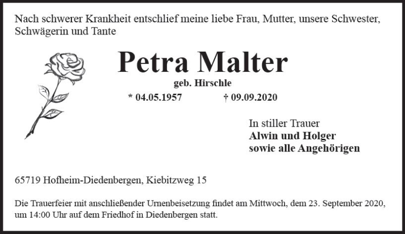  Traueranzeige für Petra Matter vom 18.09.2020 aus vrm-trauer