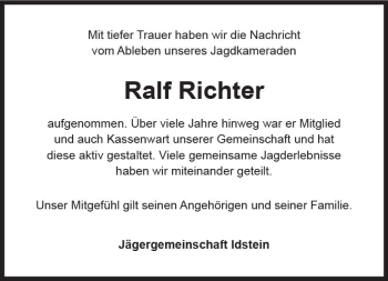 Traueranzeige von Ralf Richter von vrm-trauer