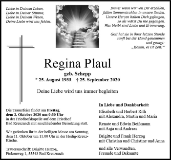 Traueranzeige von Regina Plaul von vrm-trauer