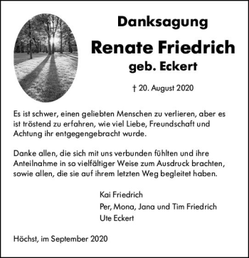 Traueranzeige von Renate Friedrich von vrm-trauer